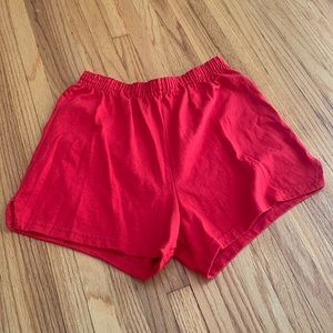 Red cotton elastic waist shorts